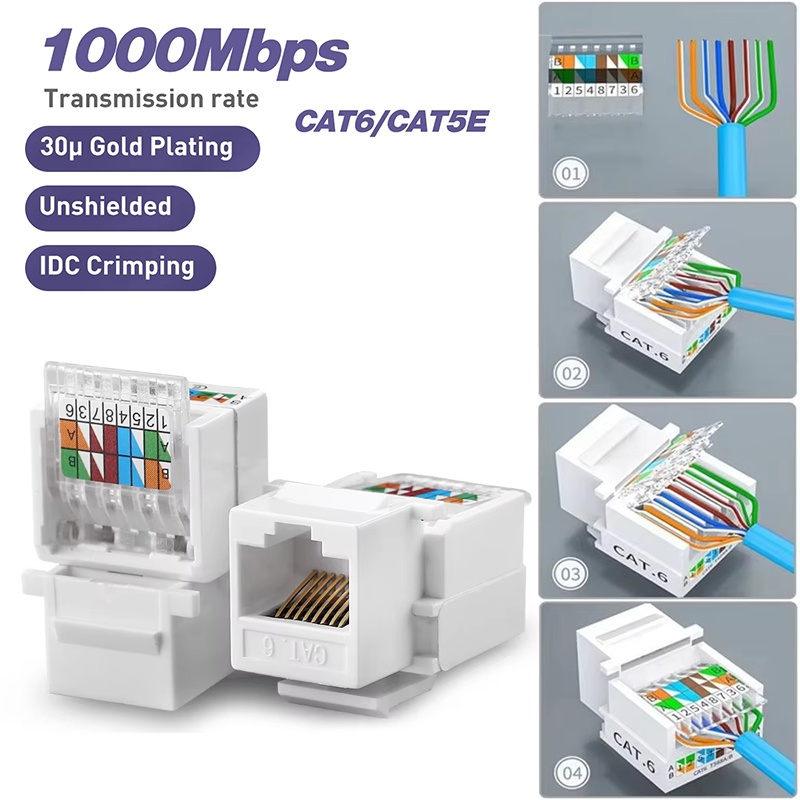 Rj45 Jack - โมดูลเครือข่าย RJ45 ช่องเสียบเครือข่าย ชุดสายเคเบิล CAT6 แบบครบวงจร