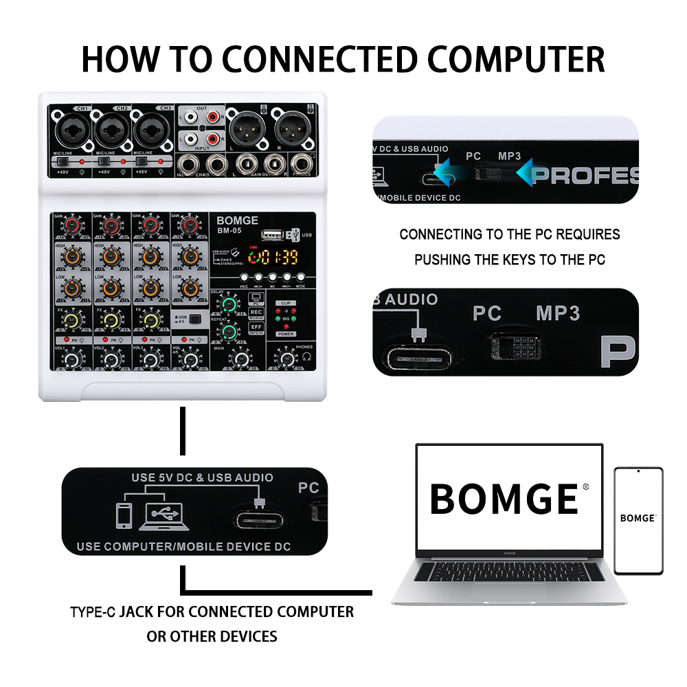 BOMGE มิกเซอร์เสียง 5 ช่อง แบบ - Usb Sound Card บทวิจารณ์และราคา