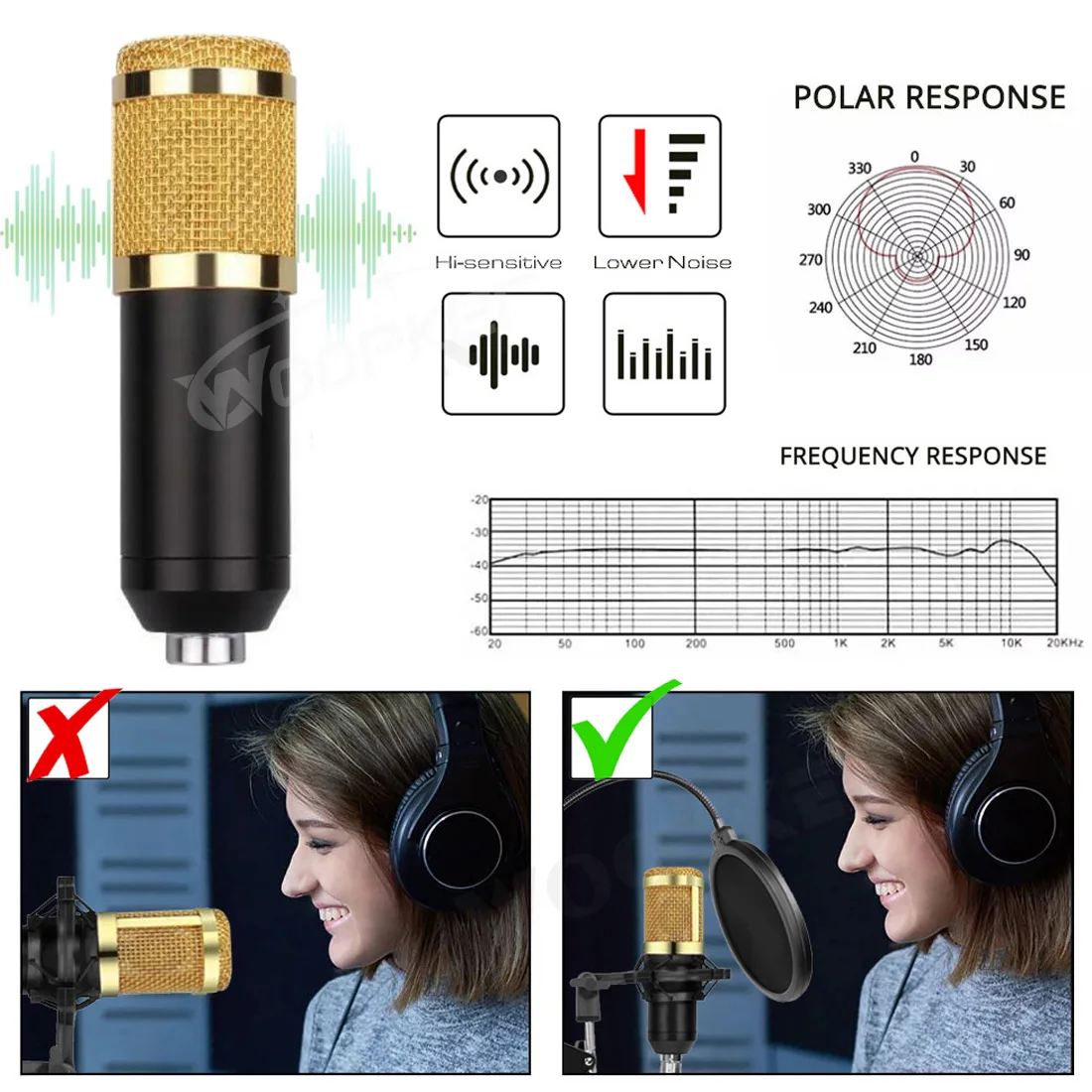 Woopker ไมโครโฟนคอนเดนเซอร์มือ - Condenser Microphone Kit บทวิจารณ์และราคา