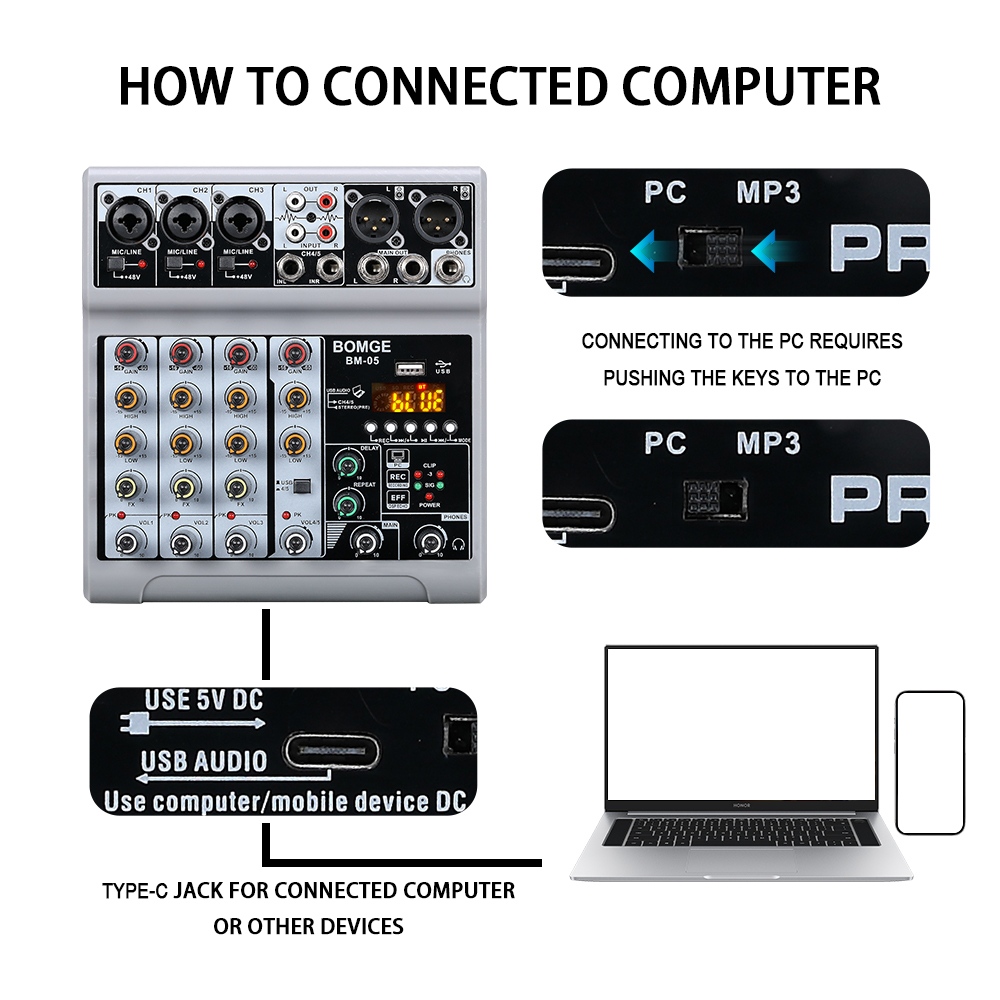 BOMGE มิกเซอร์เสียง 5 ช่อง แบบ - Usb Sound Card บทวิจารณ์และราคา